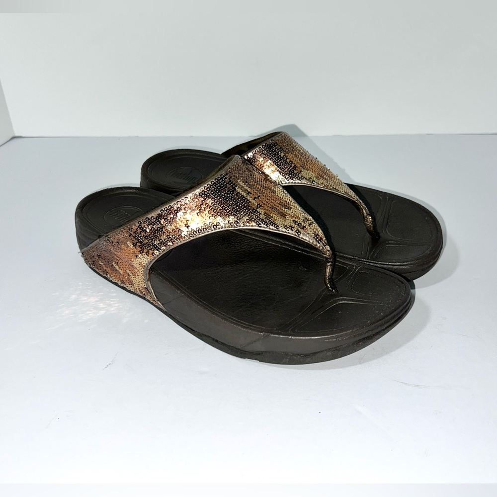 Fitflop Electra Strata Sequin Thong Fit Flops Brown Bronze Gold Sz 9